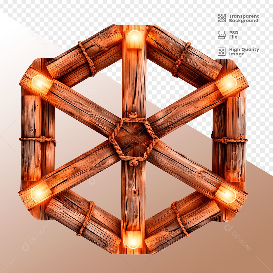 Elemento 3D de Madeira com Luz para Composição PSD