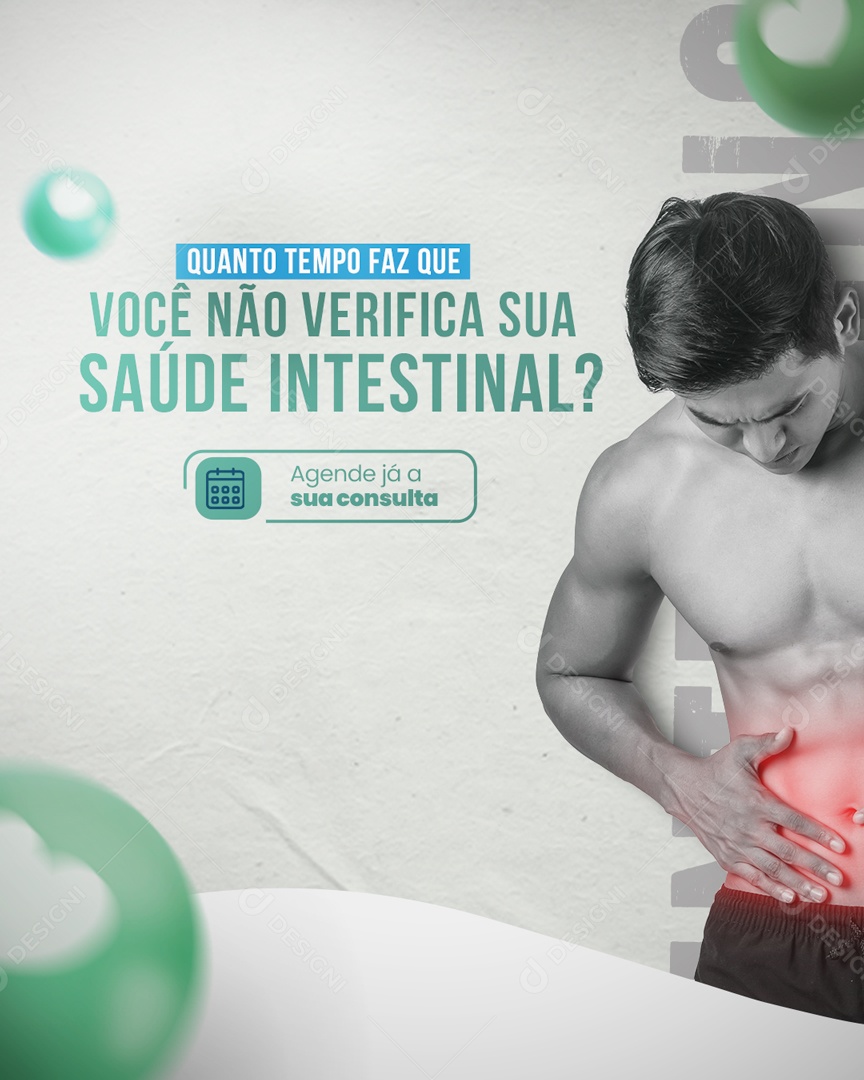 Quanto Tempo faz que Você não Verifica sua Saúde Intestinal Social Media PSD Editável