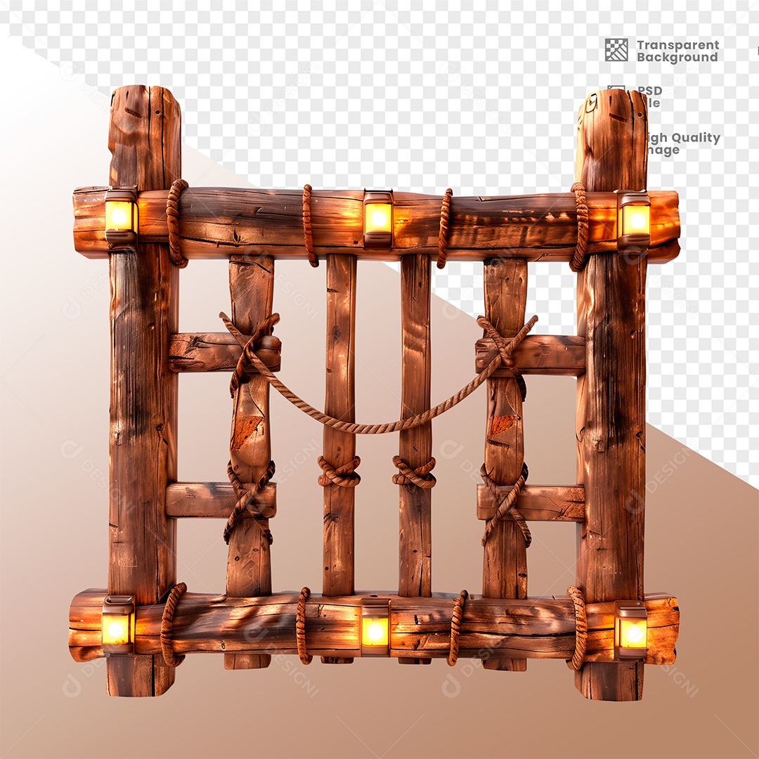 Wooden Fence with Light 3D Element for PSD Composition