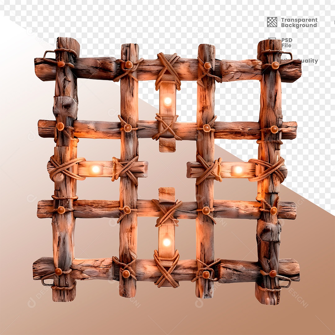 Cerca de Madeira com Luz Elemento 3D para Composição PSD