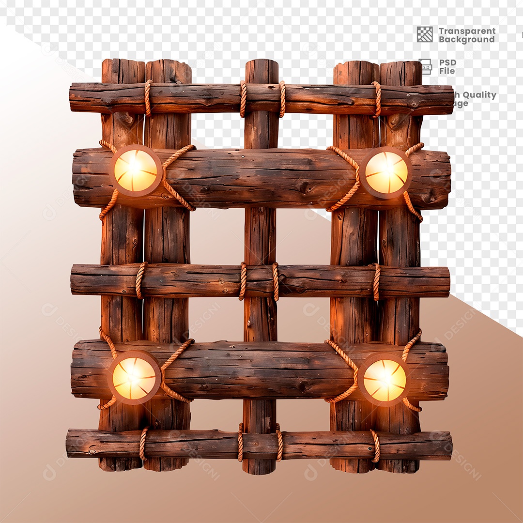 Cerca de Madeira com Luz Elemento 3D para Composição PSD