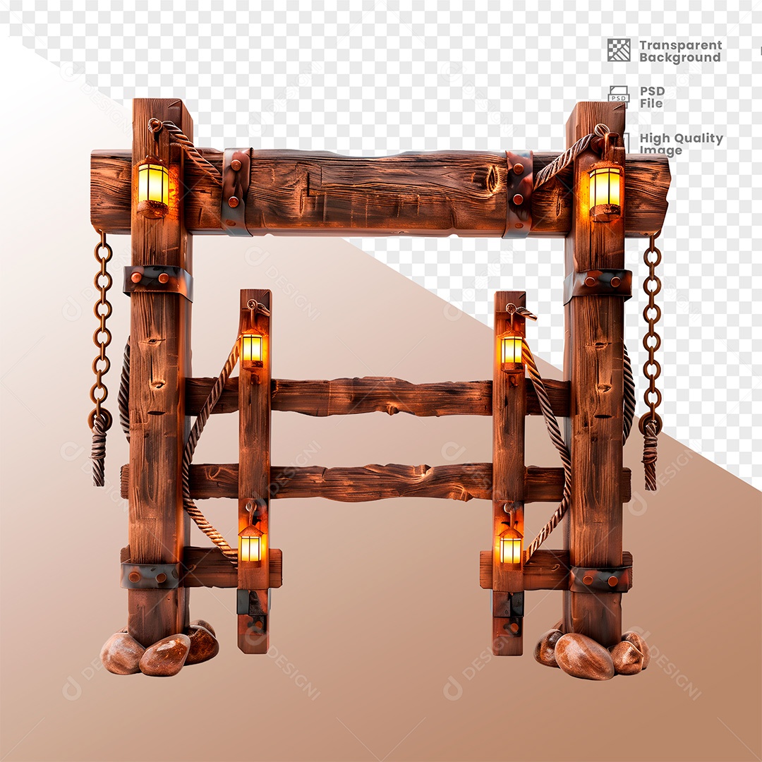 Cerca de Madeira com Luz Elemento 3D para Composição PSD