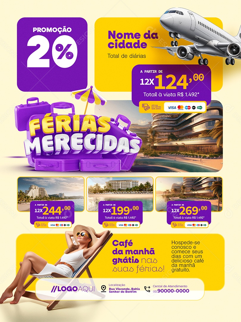 Férias Merecidas Encarte Promoção 20% Social Media PSD Editável