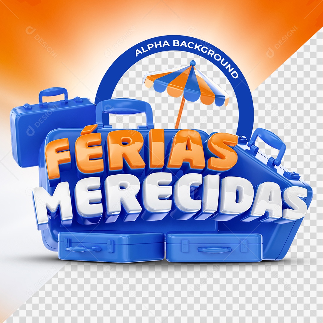 Férias Merecida Selo 3D Laranja e Branco para Composição PSD