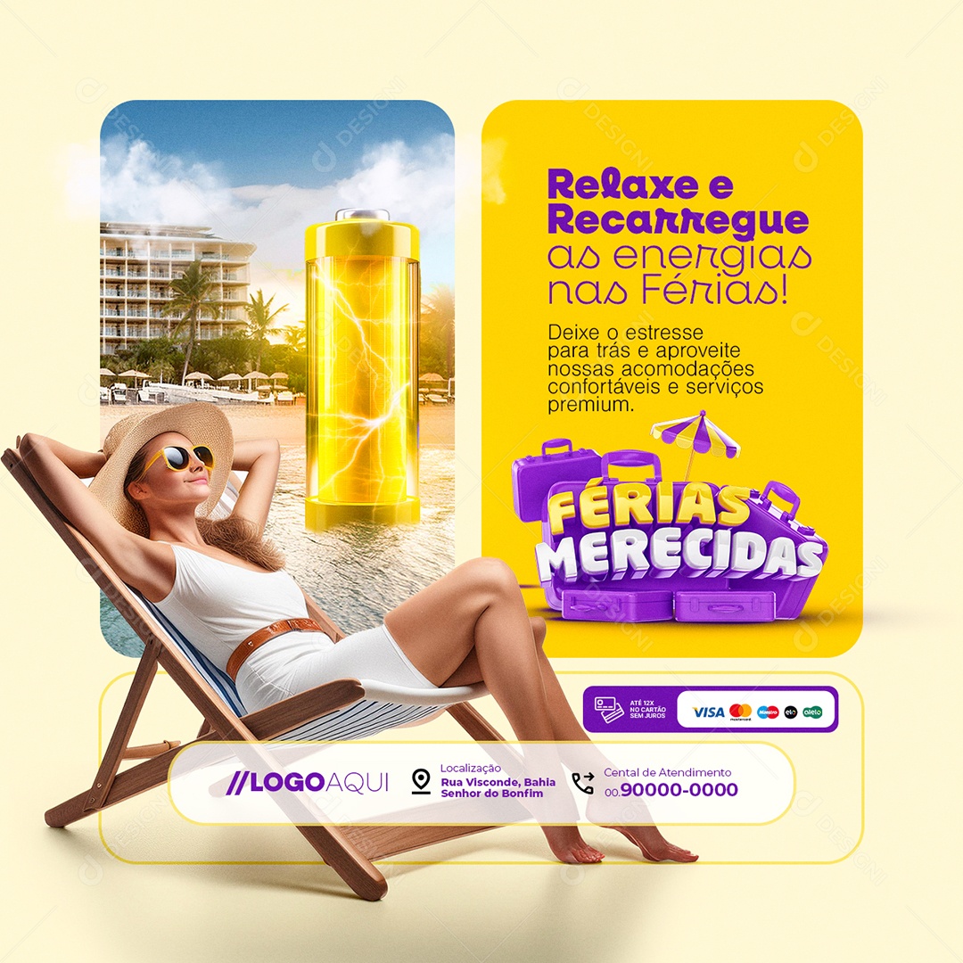 Férias Merecidas Relaxe e Recarregue Social Media PSD Editável