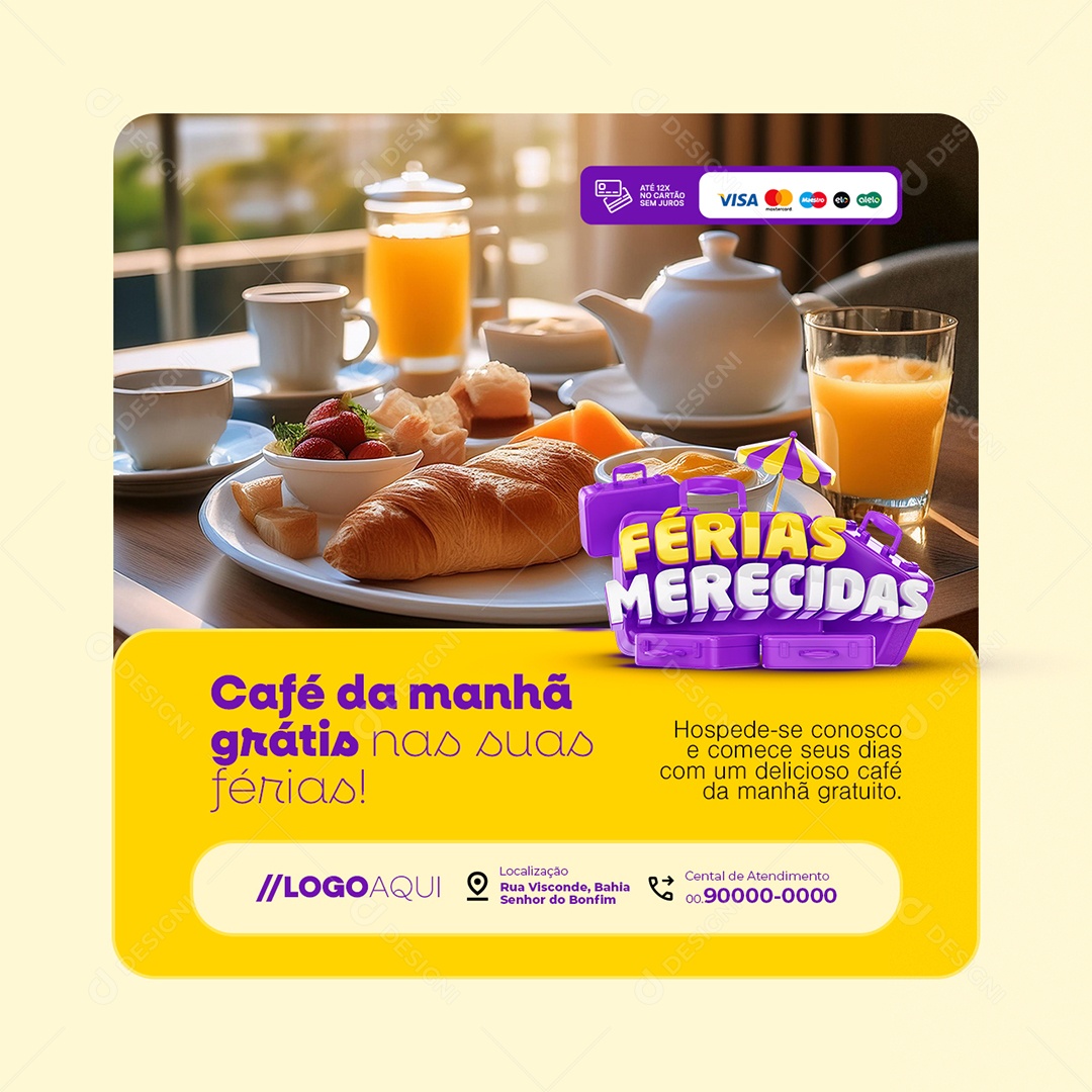 Férias Merecidas Café da Manhã Grátis nas Suas Férias Social Media PSD Editável