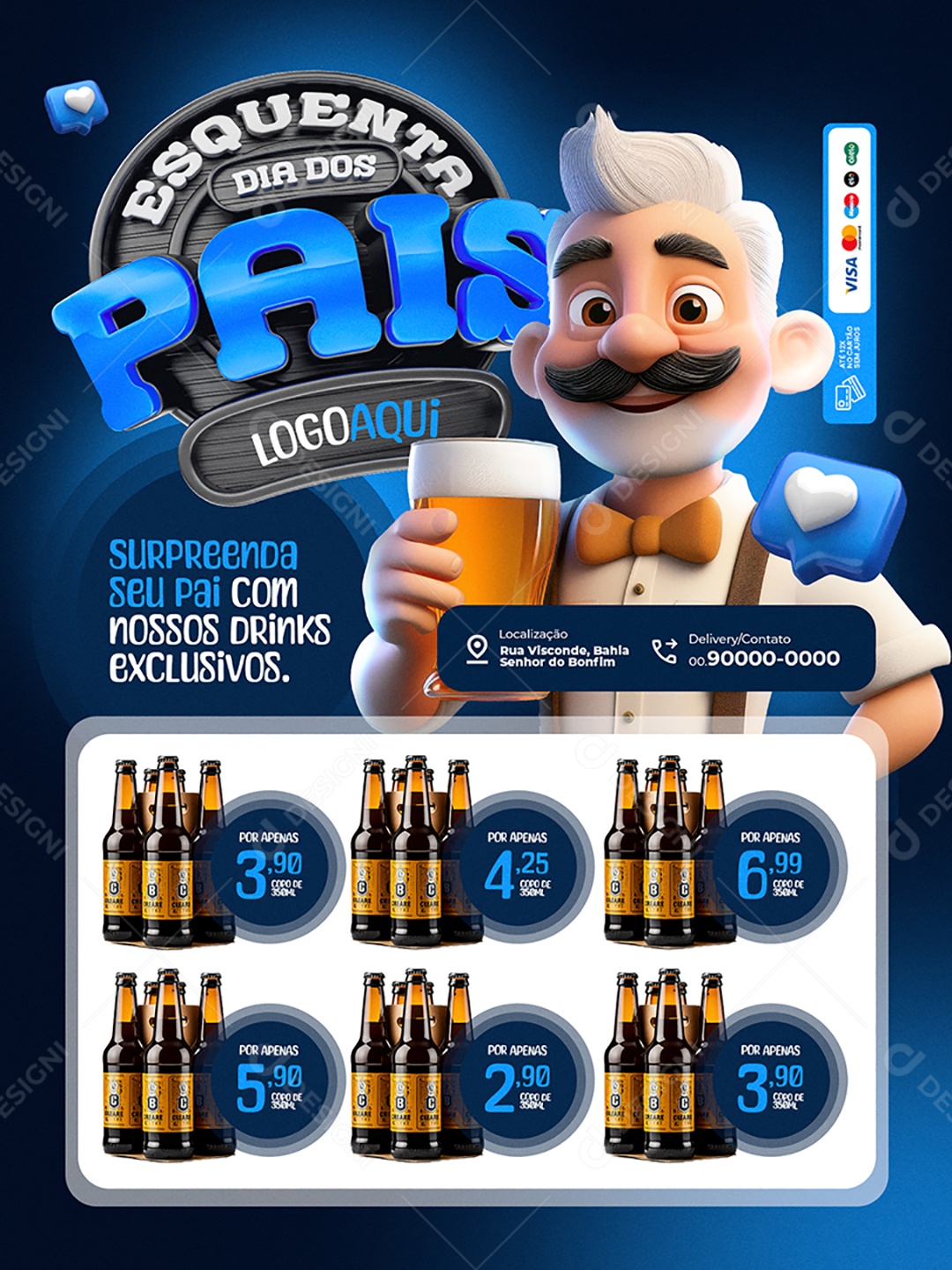 Esquenta Dia dos Pais Cervejaria Encarte Drinks Exclusivos Social Media PSD Editável