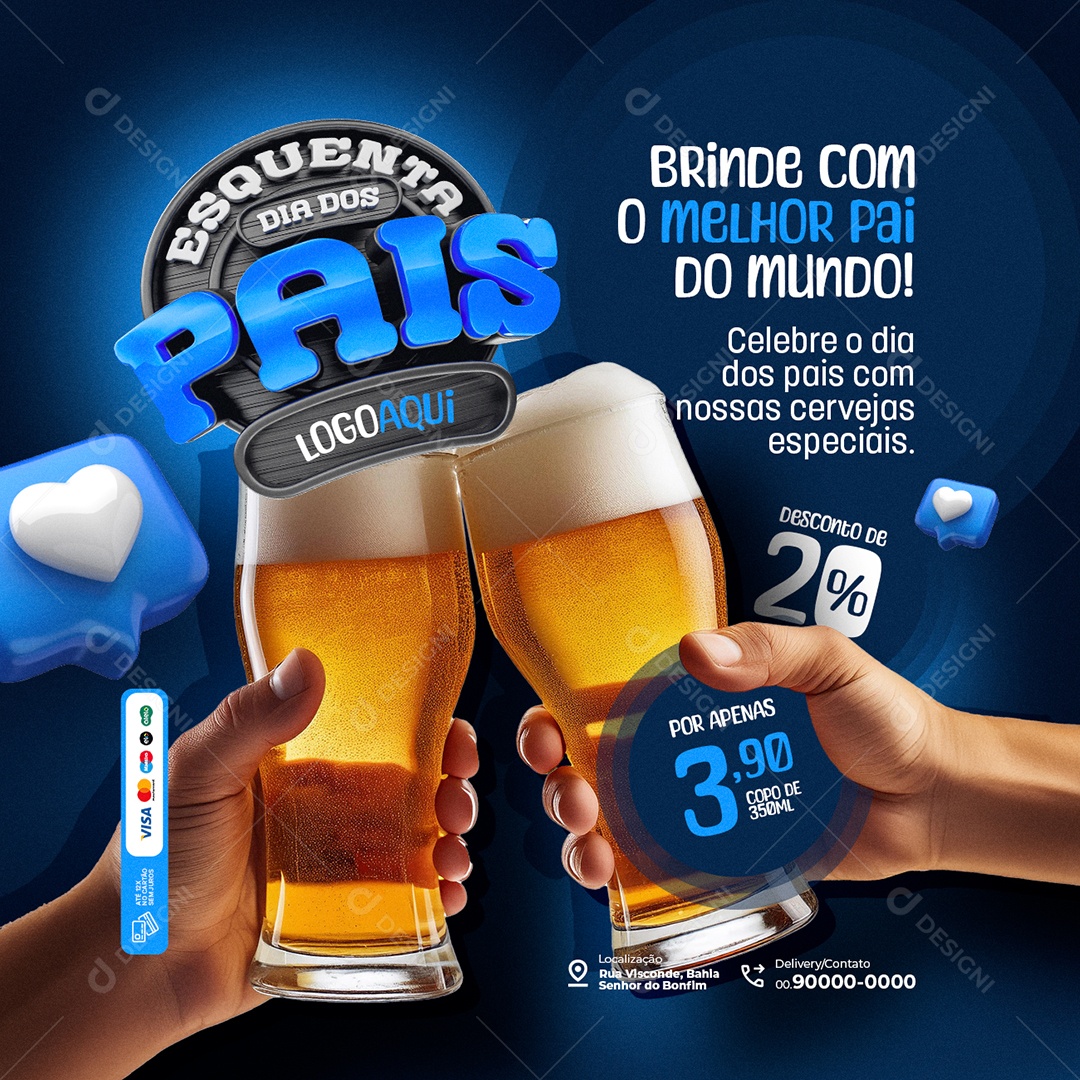 Esquenta Dia dos Pais Cervejaria Brinde com O Melhor Pai do Mundo Social Media PSD Editável