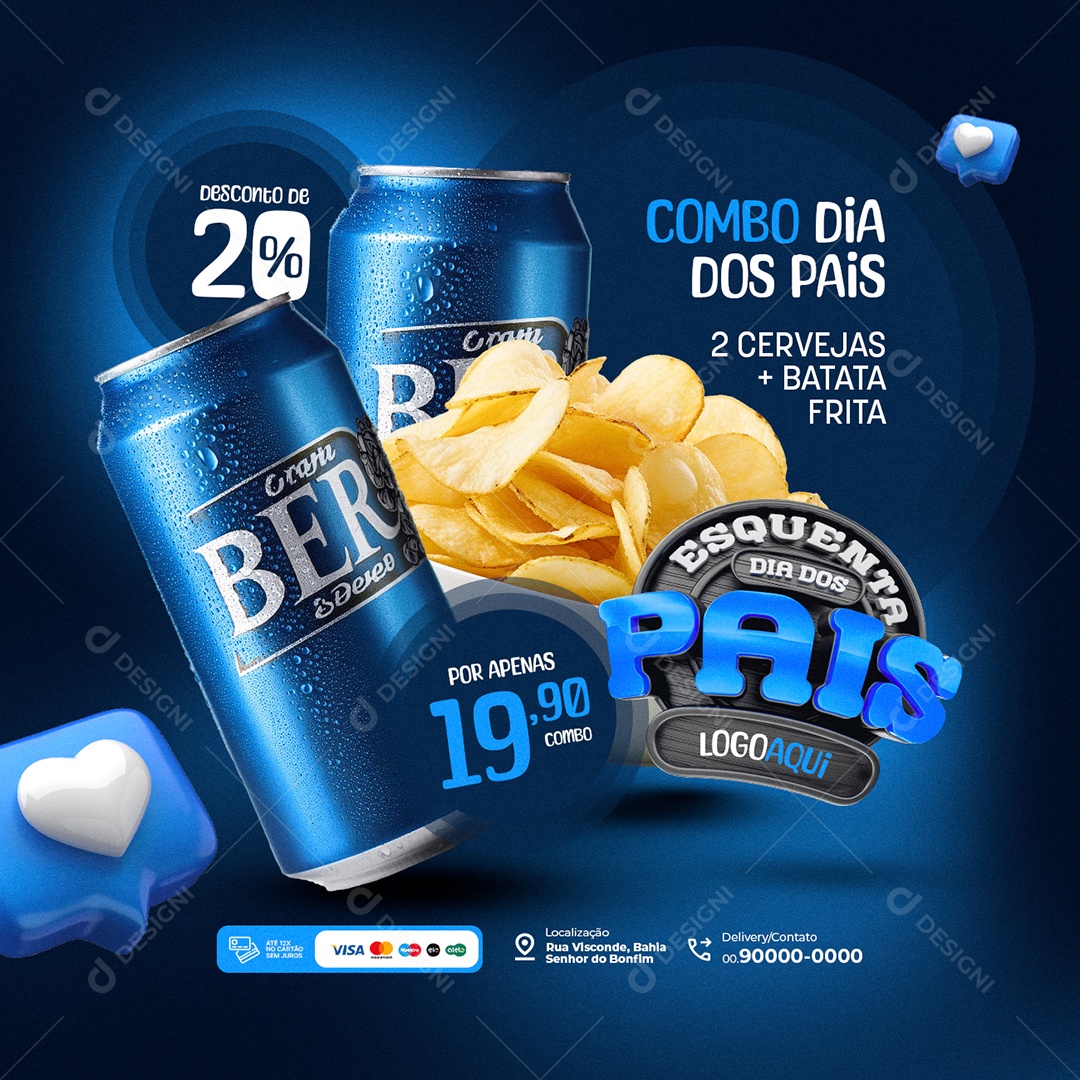 Esquenta Dia dos Pais Cervejaria Combo Cerveja Batata Frita Social Media PSD Editável
