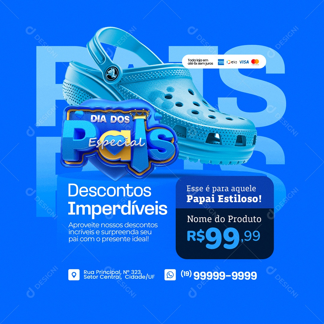 Loja Especial Dia dos Pais Sandália Descontos Imperdíveis Social Media PSD Editável