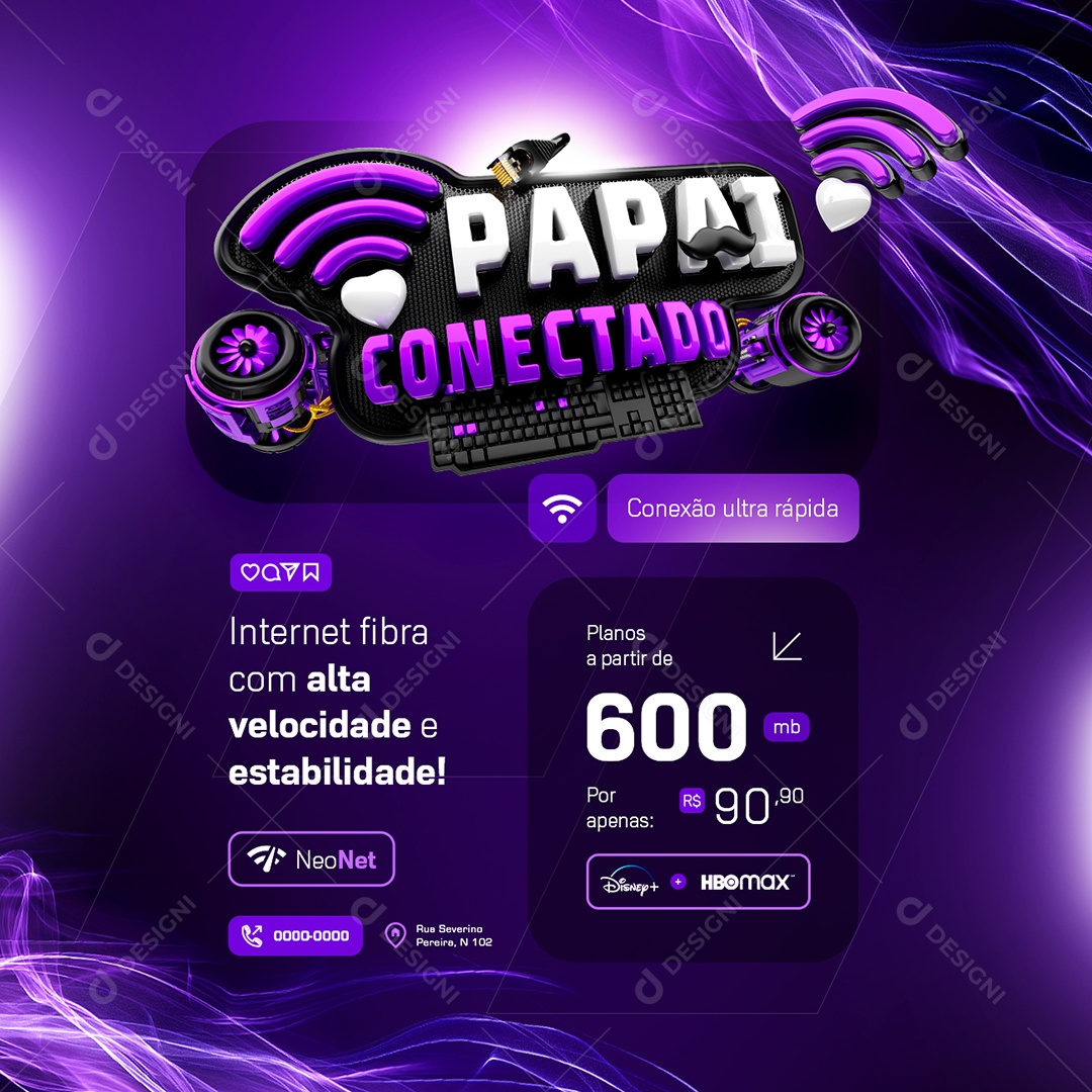 Papai Conectado Planos Internet Fibra Social Media PSD Editável