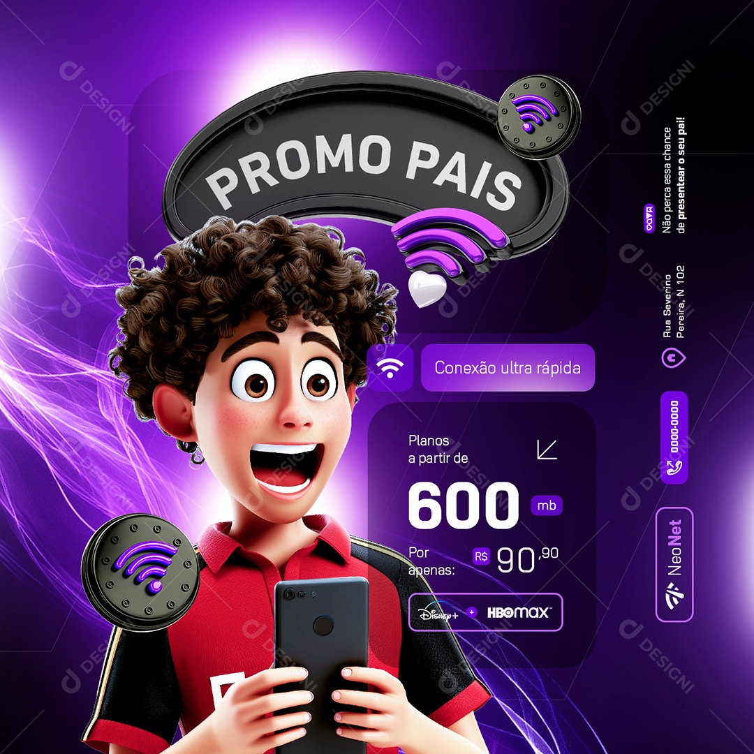 Papai Conectado Promo Pais Conexão Ultra Rápida Social Media PSD Editável