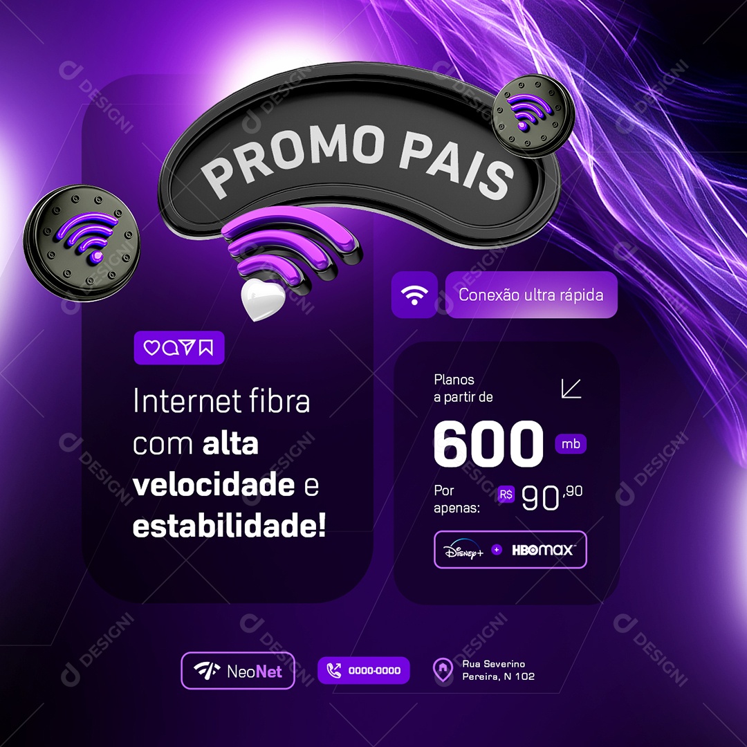 Papai Conectado Promo Pais Internet Fibra com Alta Social Media PSD Editável