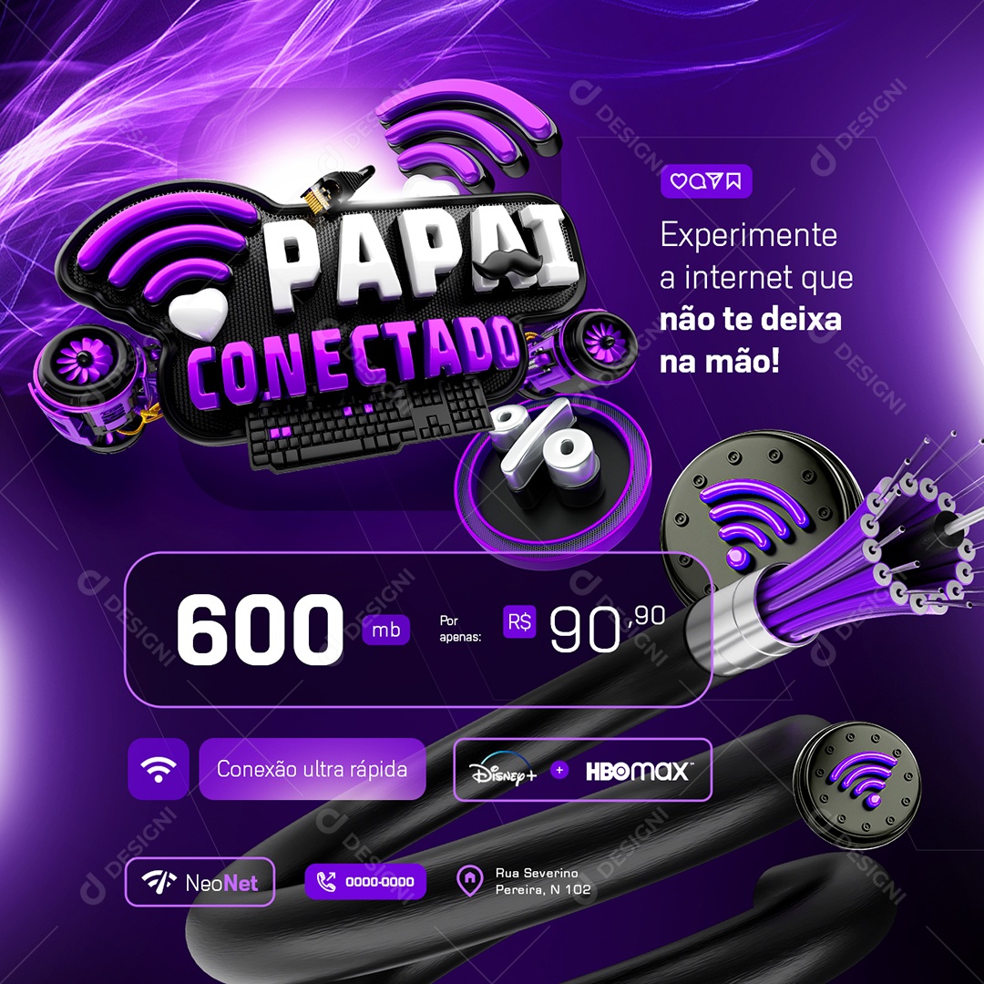 Papai Conectado Internet Conexão Ultra Rápida Social Media PSD Editável