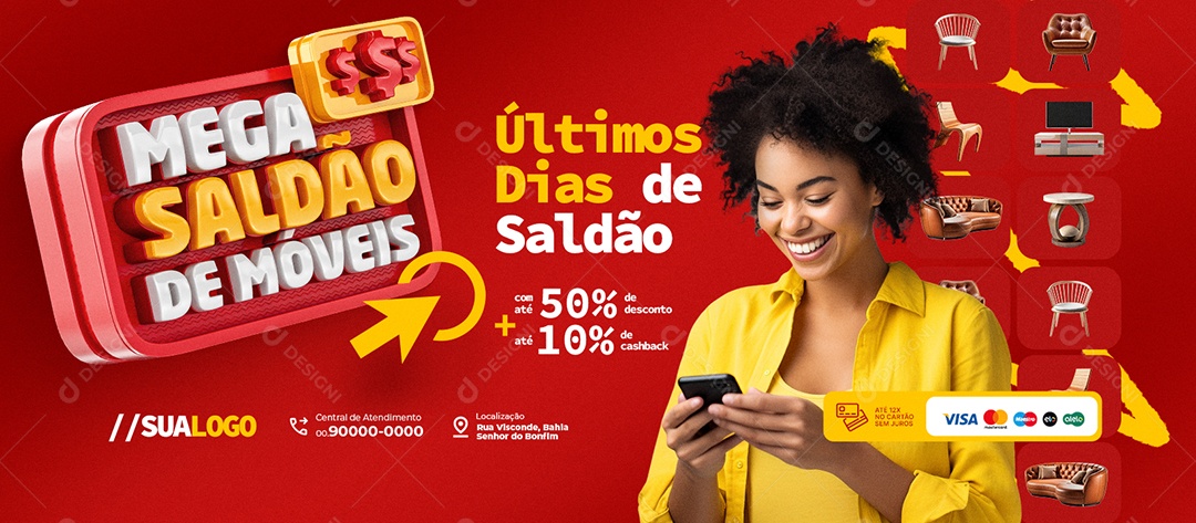 Banner Mega Saldão de Móveis Últimos Dias de Saldão Social Media PSD Editável