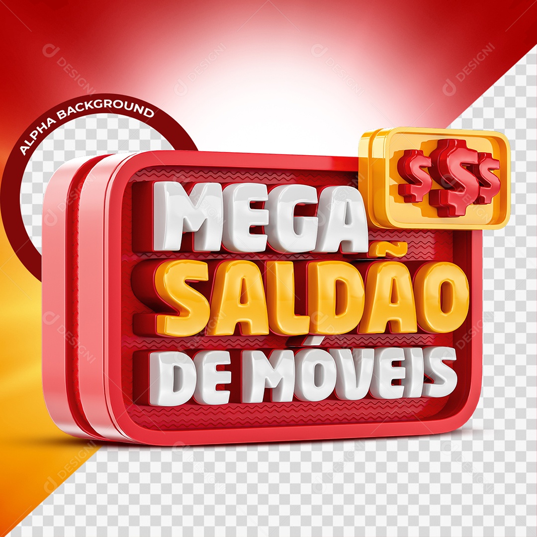 Mega Saldão de Móveis Selo 3D Branco e Vermelho para Composição PSD