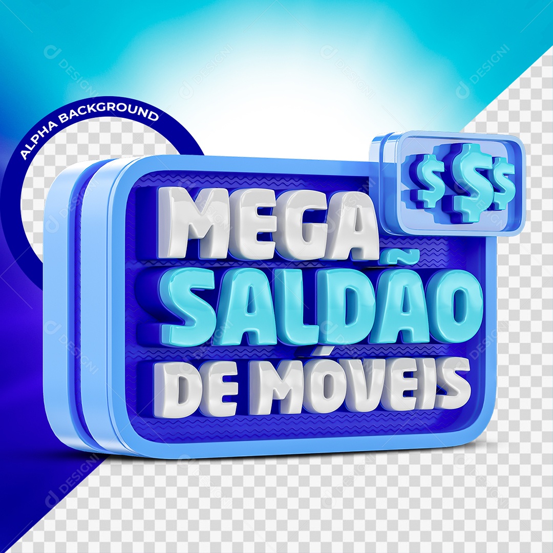 Mega Saldão de Móveis Selo 3D Branco e Azul para Composição PSD