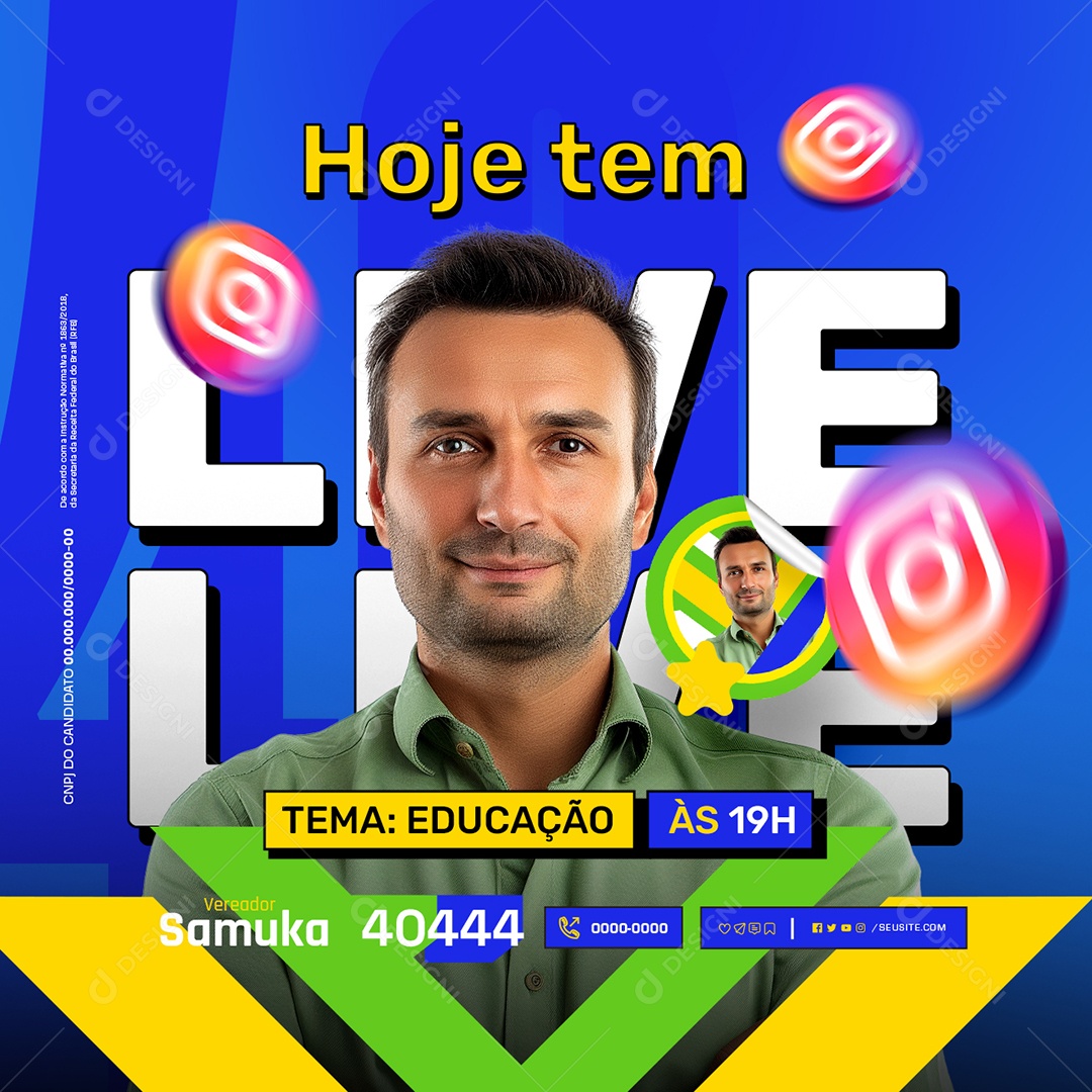 Eleição Hoje Tem Live Tema Educação Social Media PSD Editável