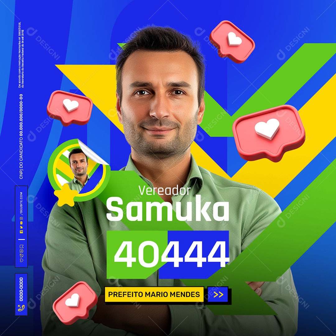 Eleição Vereador Samuka Prefeito Mario Mendes Social Media PSD Editável
