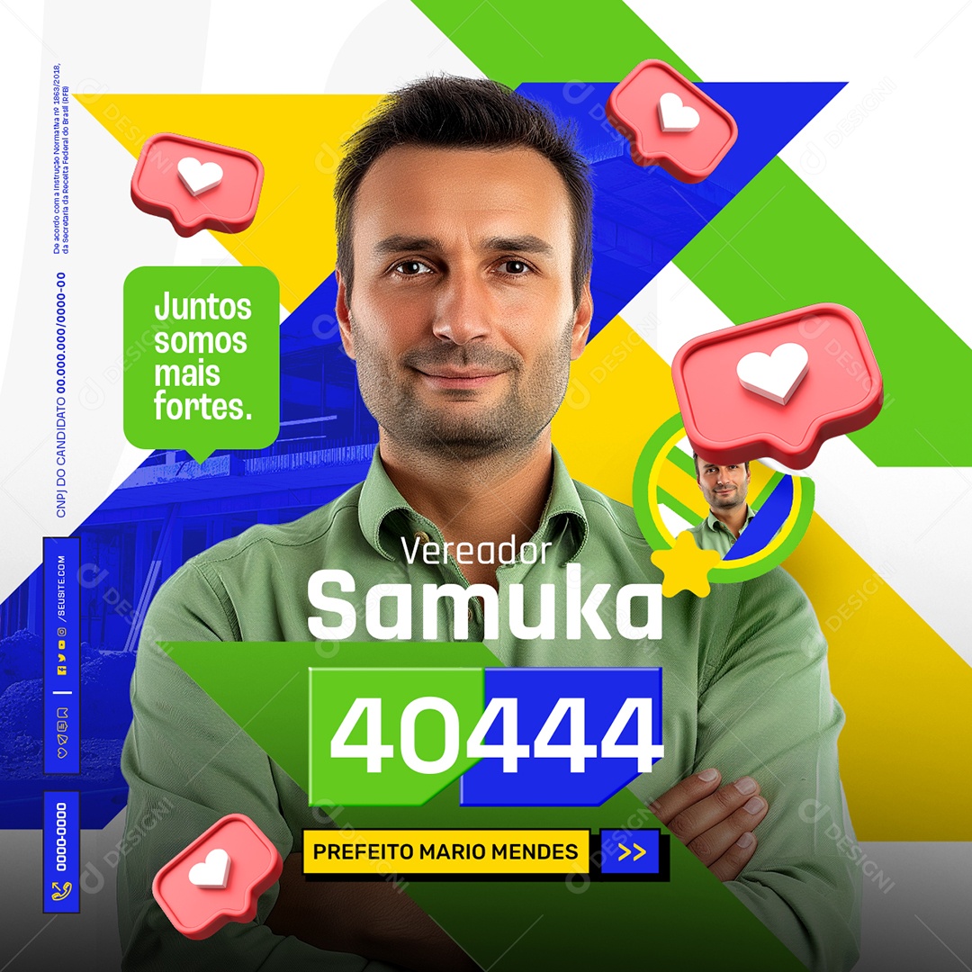 Eleição Vereador Samuka Juntos Somos Mais Fortes Social Media PSD Editável
