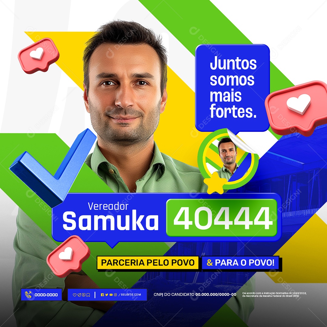 Eleição Vereador Samuka Juntos Somos mais Fortes Social Media PSD Editável