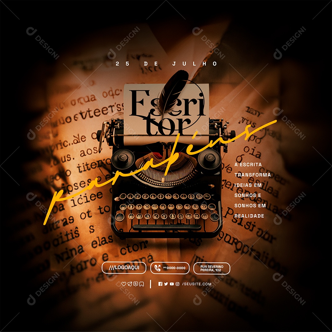 Dia Do Escritor 25 De Julho Parabéns Social Media PSD Editável