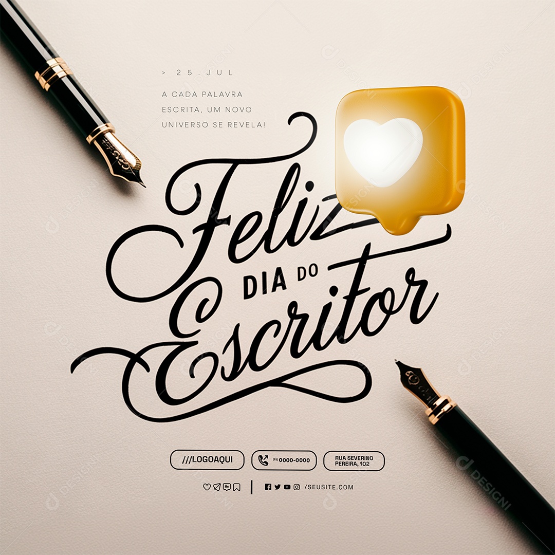 Feliz Dia Do Escritor 25 De Julho Social Media PSD Editável