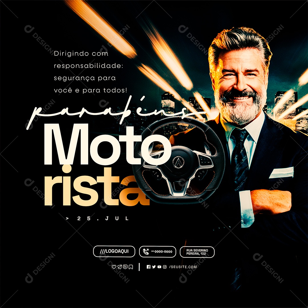 Dia do Motorista 25 de Julho Parabéns Social Media PSD Editável
