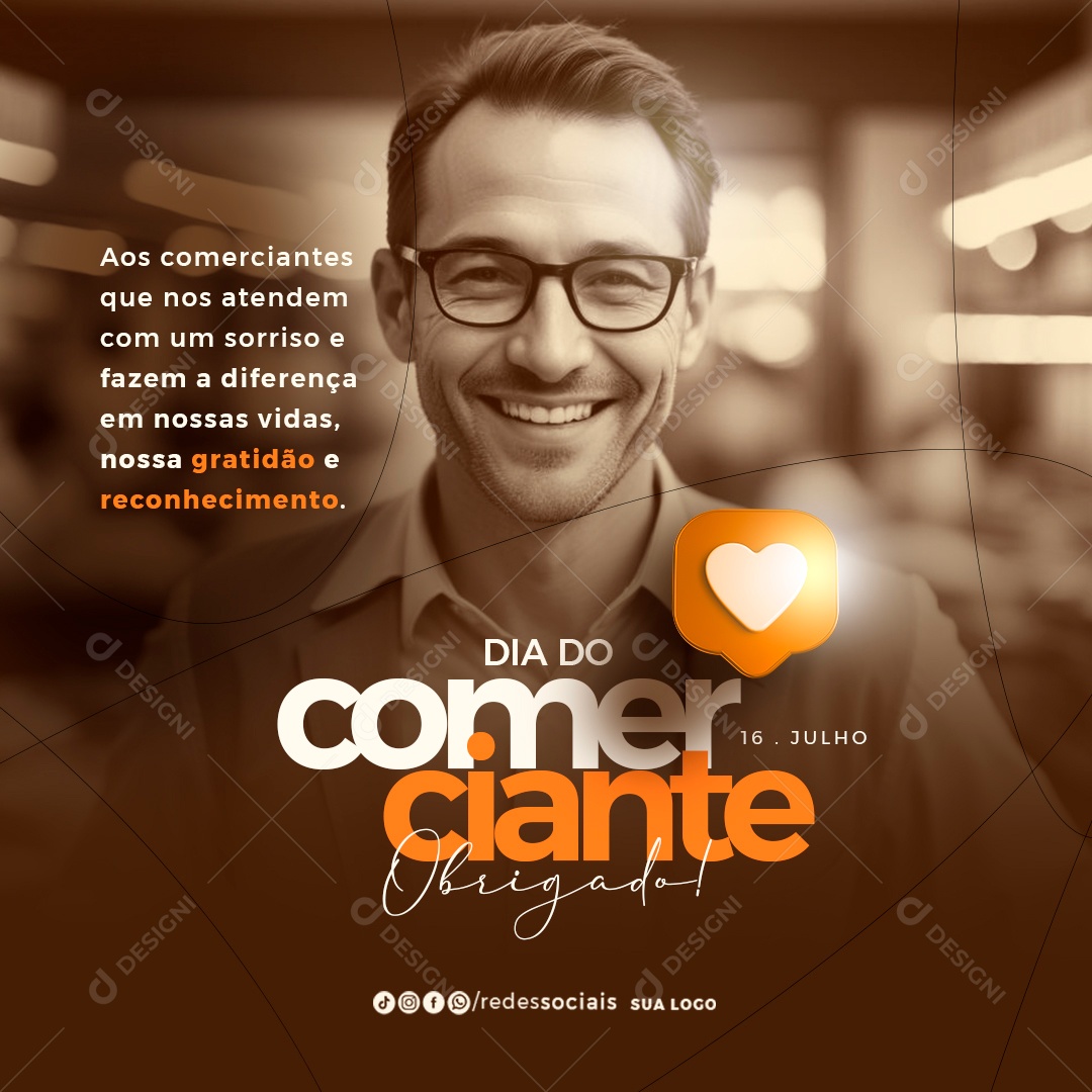 Dia do Comerciante 16 de Julho Social Media PSD Editável