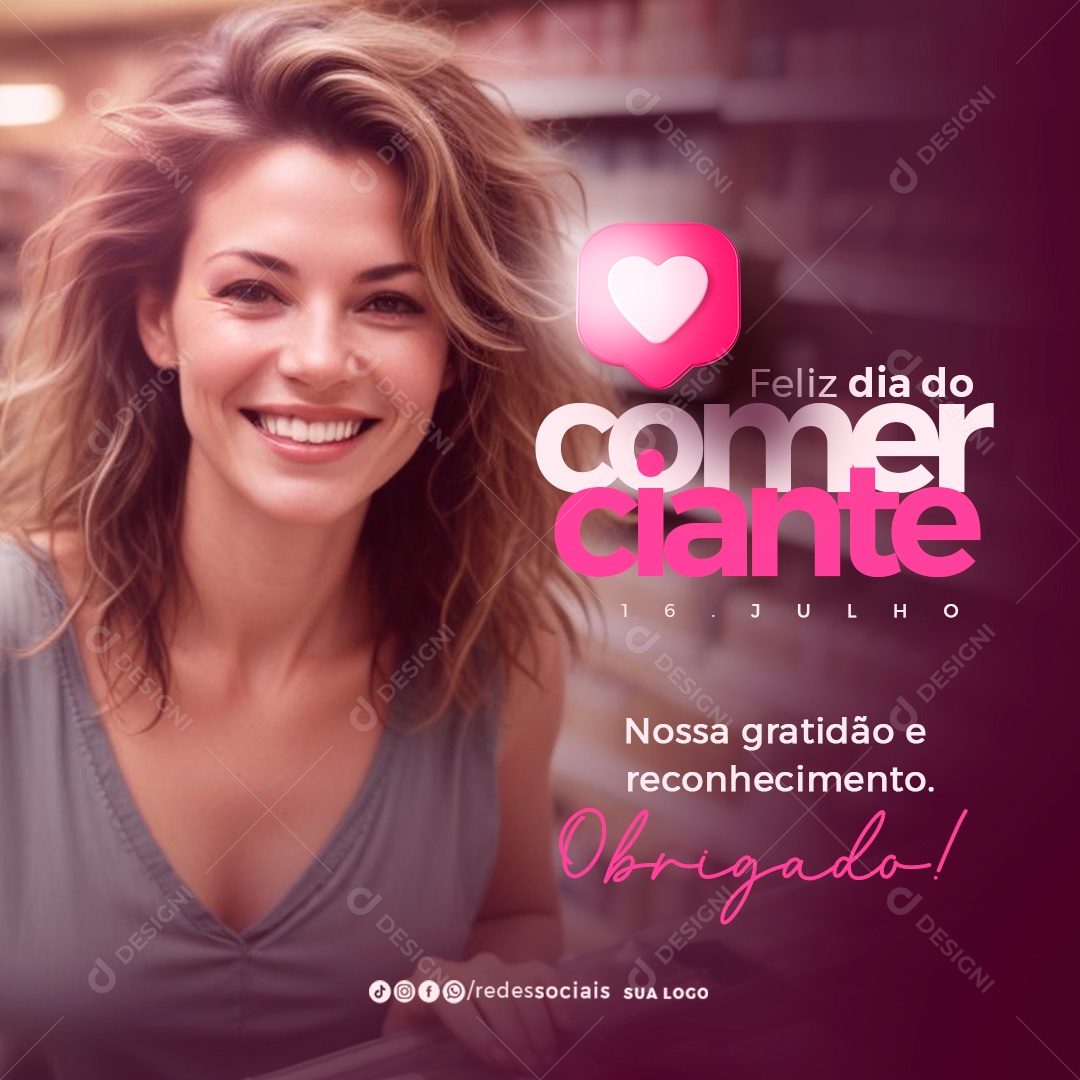 Dia do Comerciante 16 de Julho Social Media PSD Editável