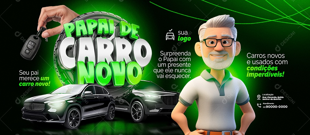 Banner Papai de Carro Novo Concessionária Carros Novos Social Media PSD Editável