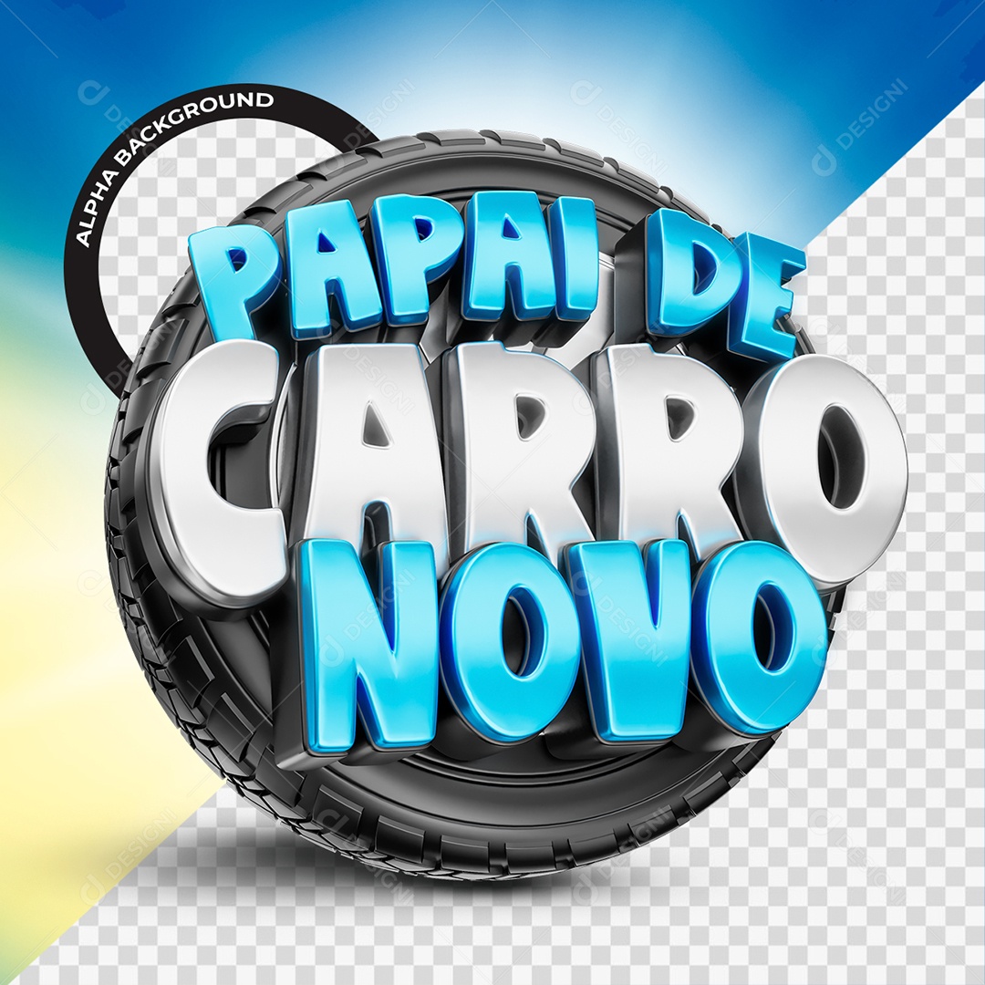 Papai de Carro Novo Selo 3D Azul e Cinza para Composição PSD