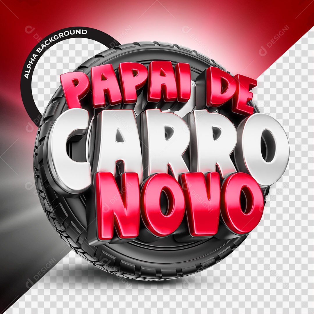 Papai de Carro Novo Selo 3D Vermelho e Cinza para Composição PSD