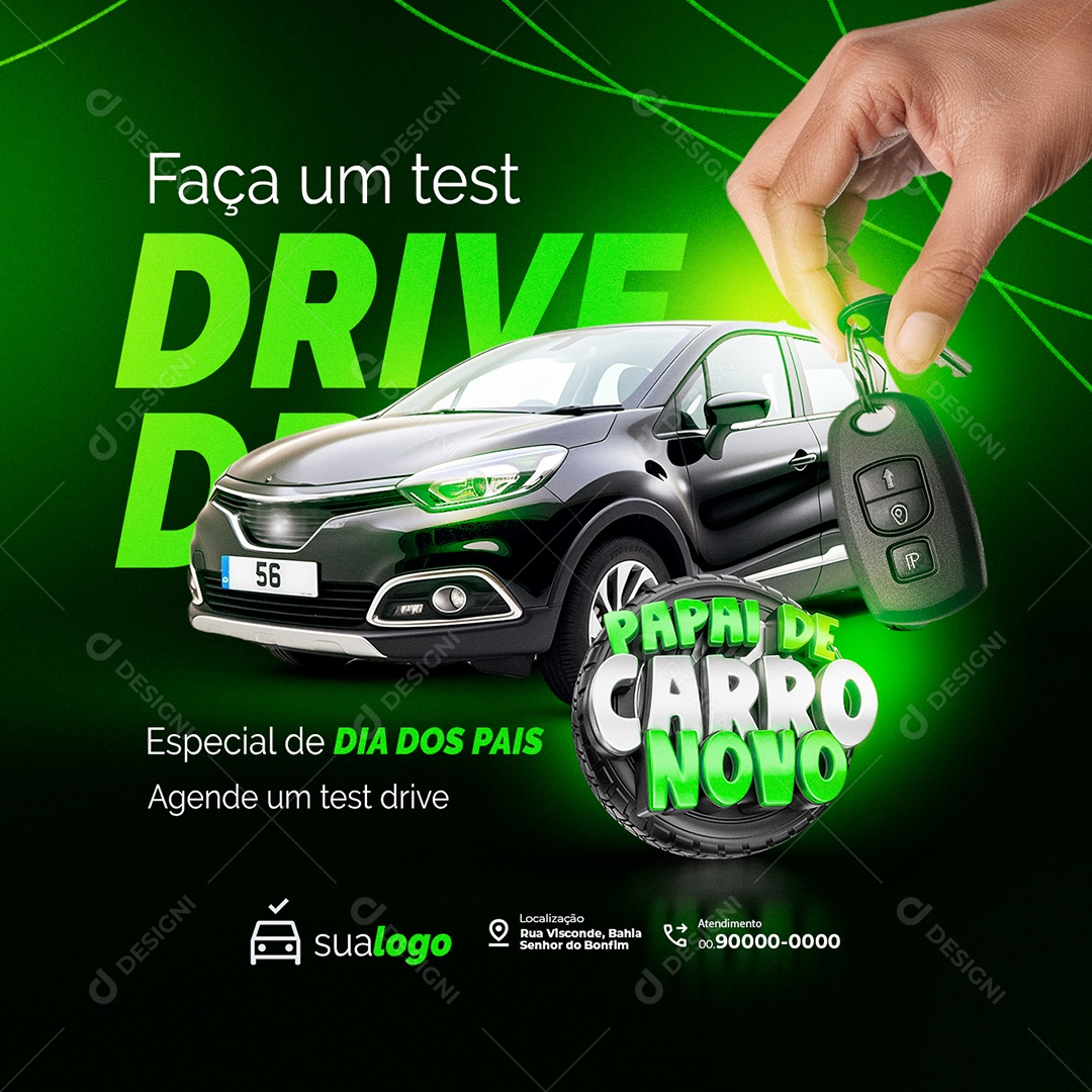 Papai de Carro Novo Concessionária Faça um Test Drive Social Media PSD Editável