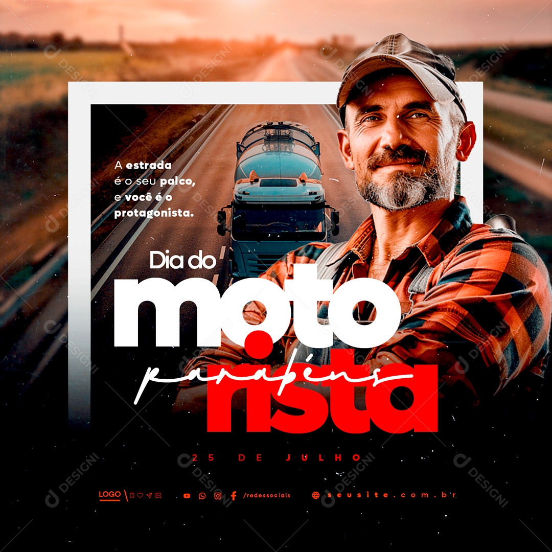 Dia do Motorista 25 de Julho Parabéns Social Media PSD Editável