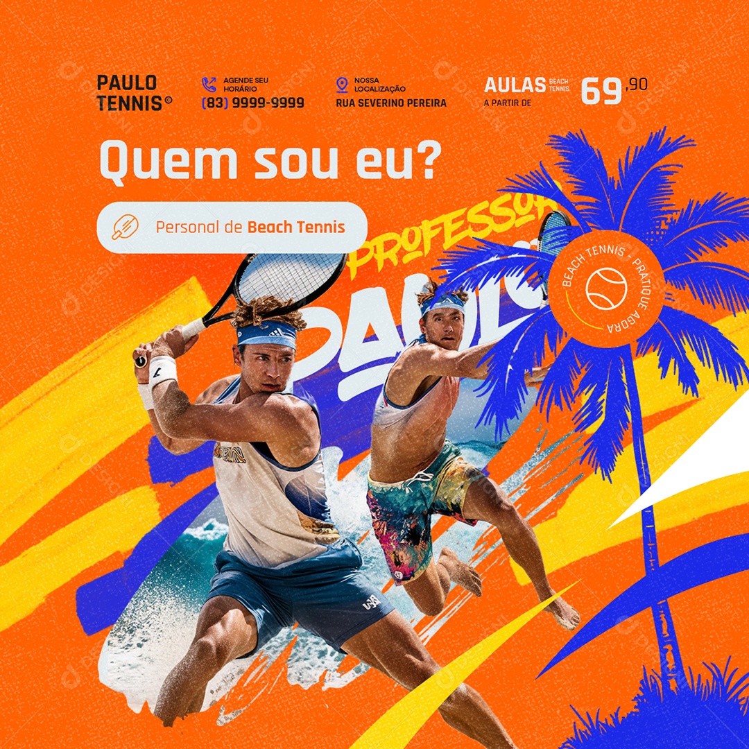 Beach Tennis Professor Quem Sou Eu Social Media PSD Editável
