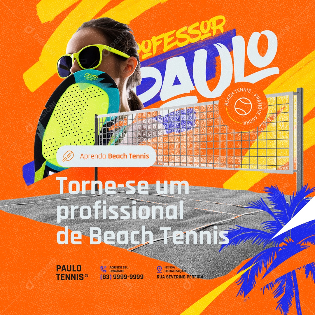 Beach Tennis Professor Torne-se Um Profissional Social Media PSD Editável
