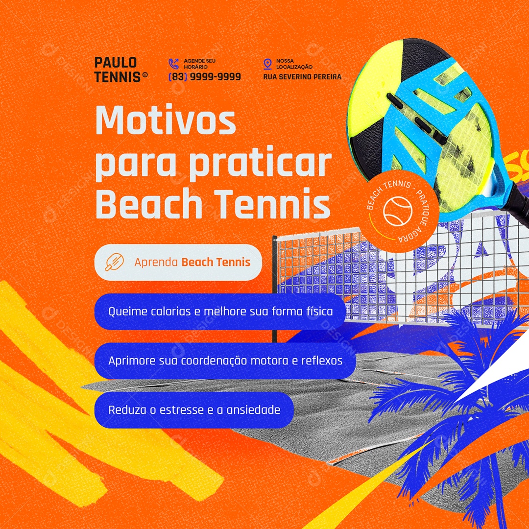 Professor Motivos para Praticar Beach Tennis Social Media PSD Editável