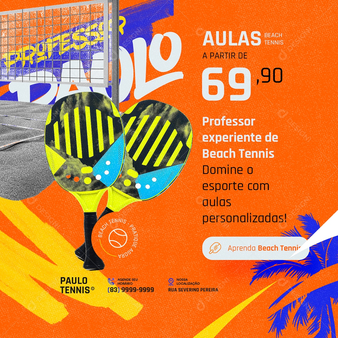 Beach Tennis Professor Aulas Personalizadas Social Media PSD Editável