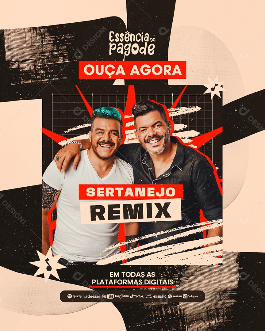 Flyer Ouça Agora Sertanejo Remix Social Media PSD Editável
