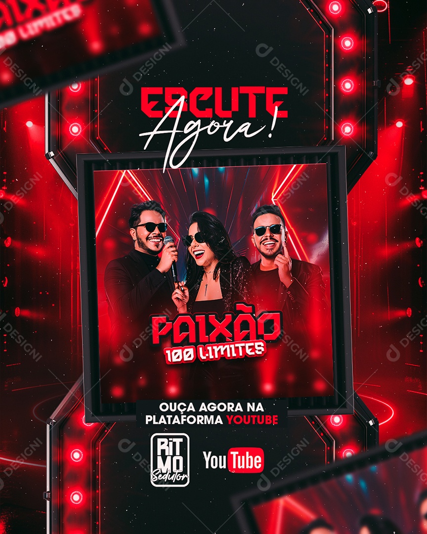 Flyer Escute Agora Paixão 100 Limites Social Media PSD Editável