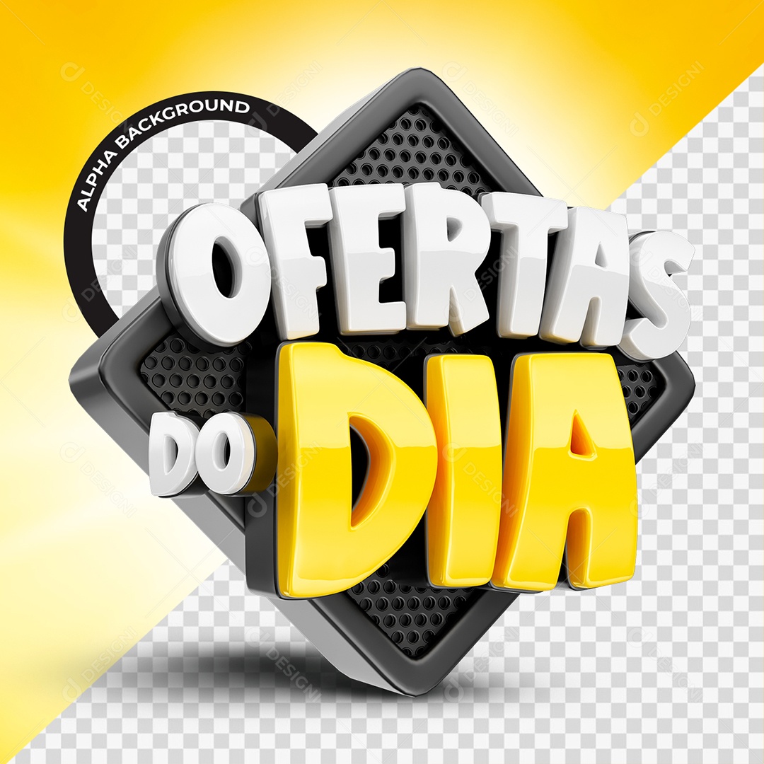Ofertas do Dia Selo 3D Branco e Amarelo para Composição PSD