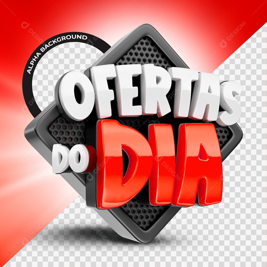 Ofertas do Dia Selo 3D Branco e Vermelho para Composição PSD