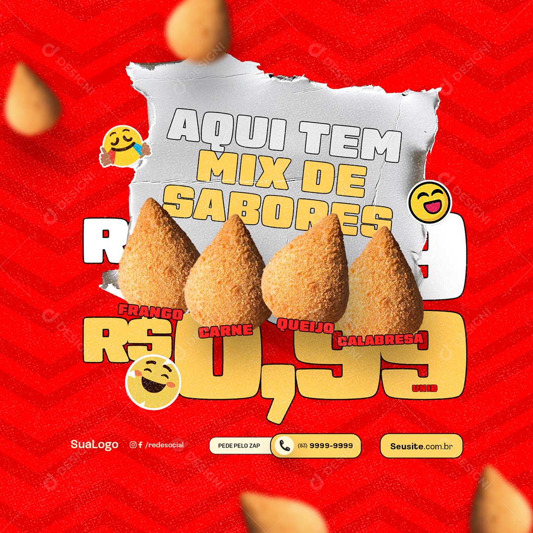 Coxinha Aqui Tem Mix de Sabores Social Media PSD Editável
