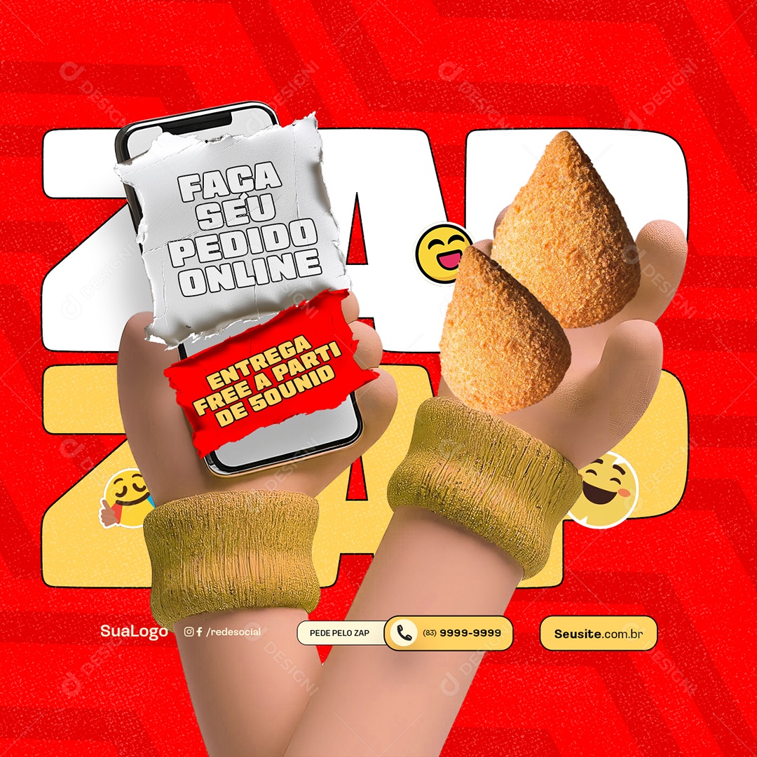 Coxinha Faça seu Pedido Online Social Media PSD Editável