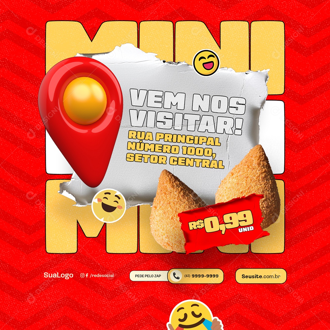 Coxinha Mini Vem nos Visitar Social Media PSD Editável