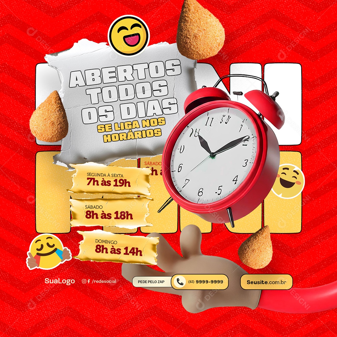 Coxinha Abertos Todos os Dias Social Media PSD Editável