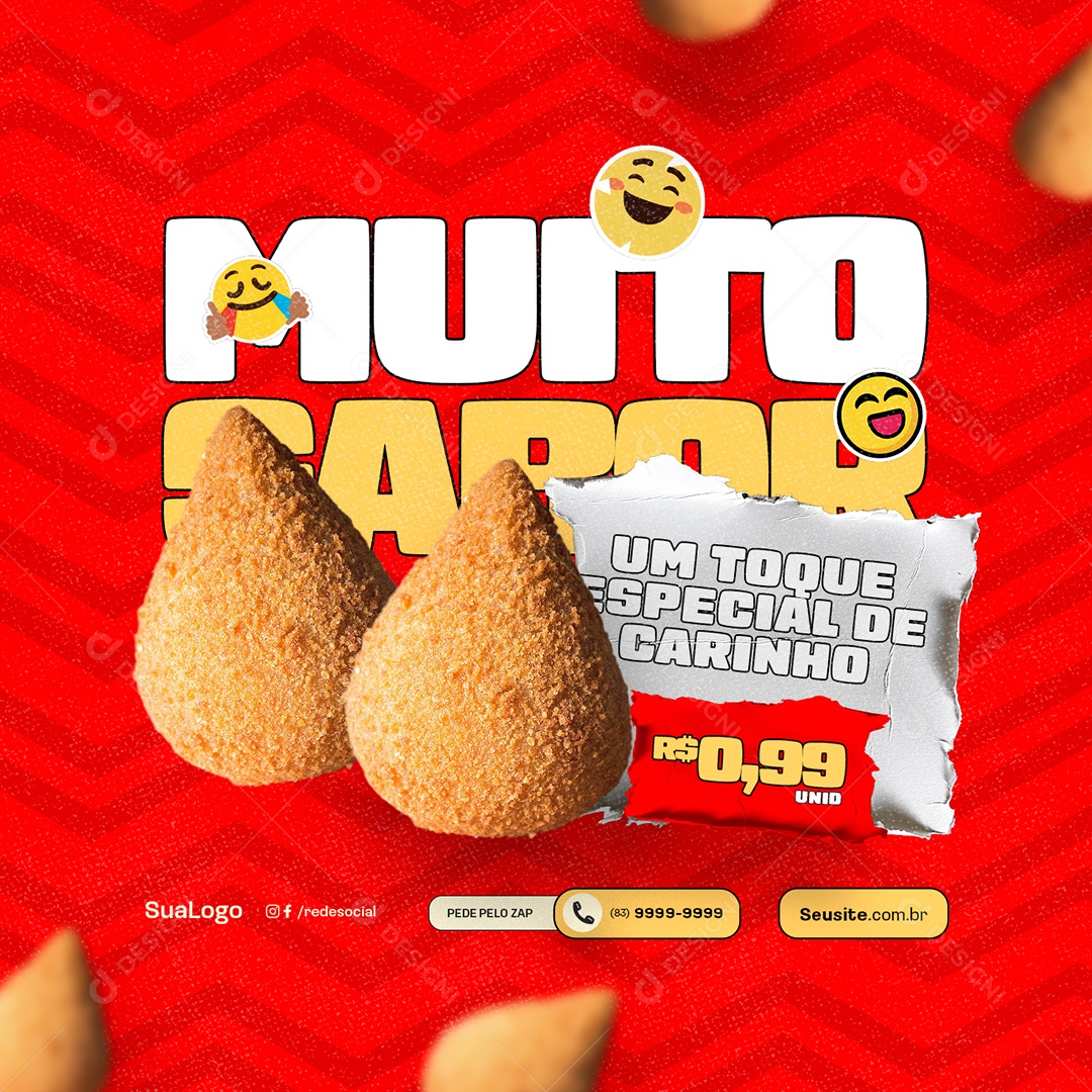 Coxinha Muito Sabor um Toque Especial de Carinho Social Media PSD Editável