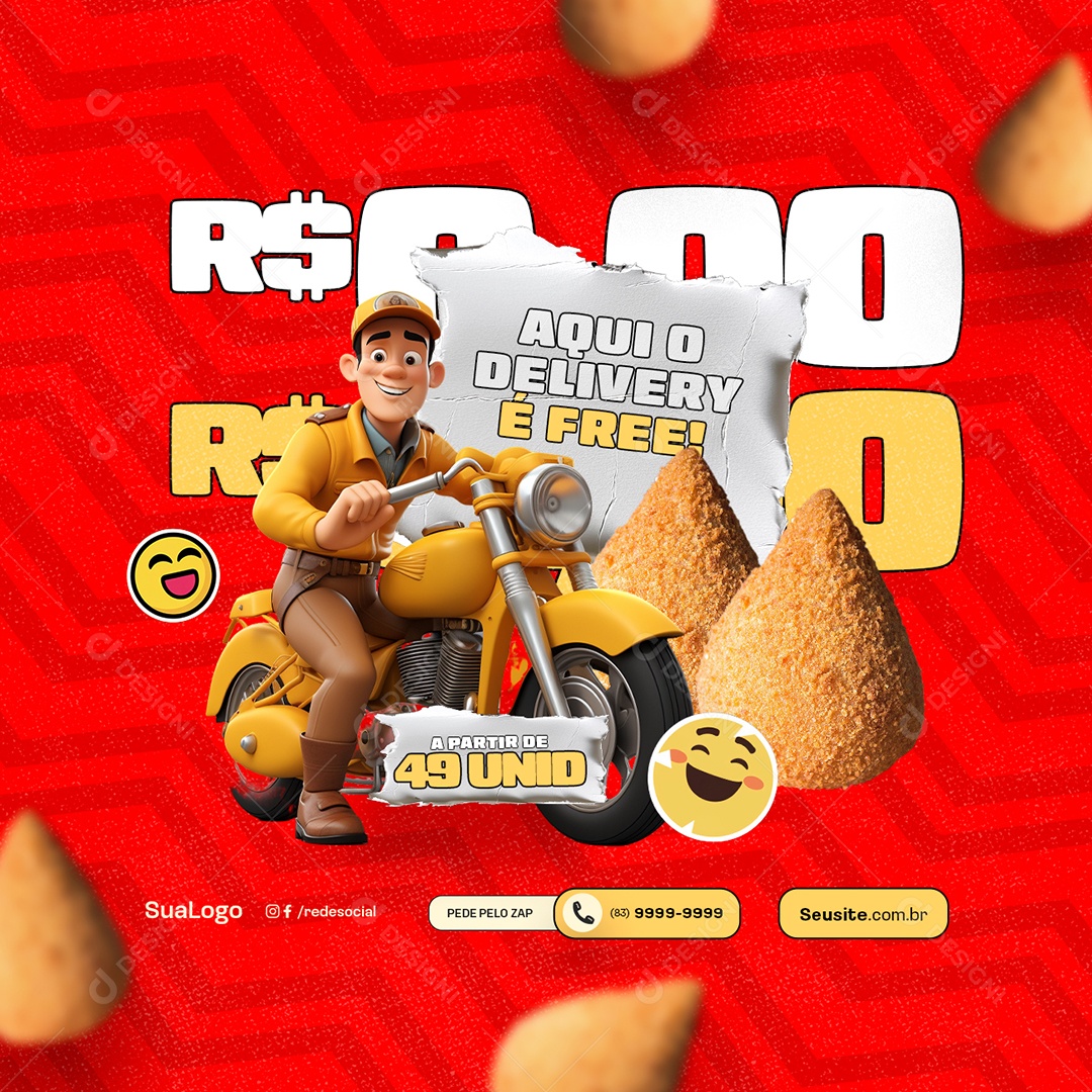 Coxinha Aqui o Delivery é Free Social Media PSD Editável