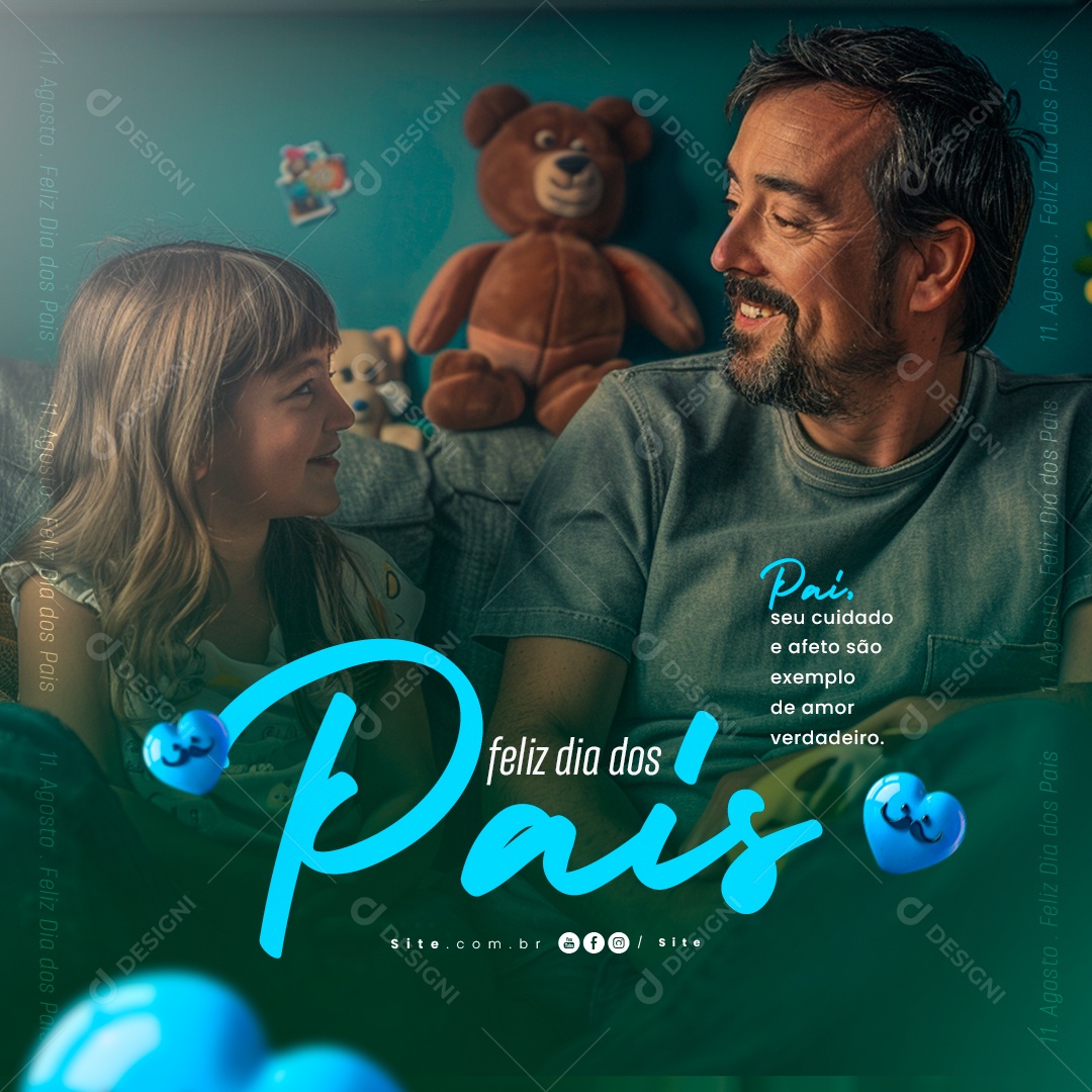 Dia Dos Pais 11 de Agosto Cuidado e Afeto são Exemplo de Amor Social Media PSD Editável